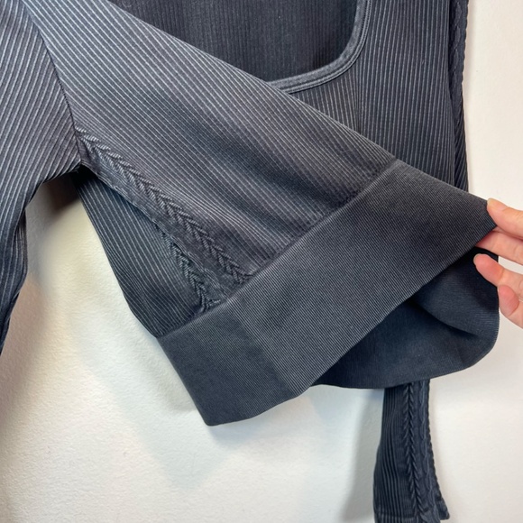 Offline By Aerie Womens Seamless Cable Square Neck Ribbed Top Shirt Black NEW XL - Picture 12 of 15